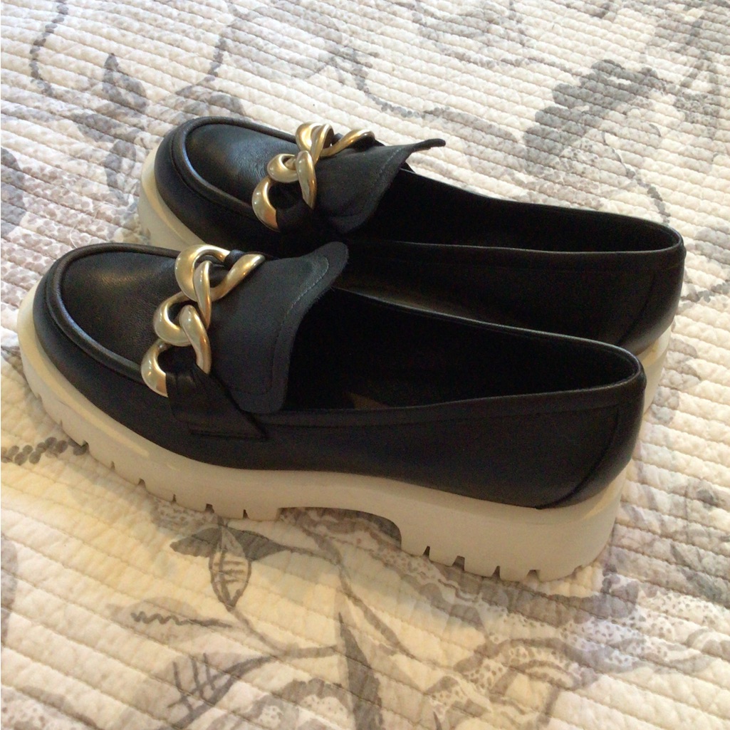 La Canadienne Black Loafers With Gold Accent